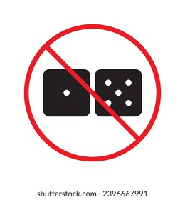 Forbidden gambling vector icon. Warning, caution, attention, restriction, label, ban, danger. No dice flat sign design pictogram symbol. No casino gamble icon UX UI