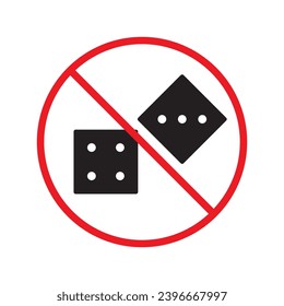 Forbidden gambling vector icon. Warning, caution, attention, restriction, label, ban, danger. No dice flat sign design pictogram symbol. No casino gamble icon UX UI