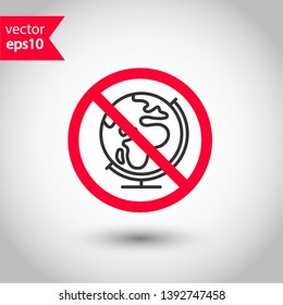Forbidden globe icon. Prohibited earth vector icon. No globe icon. Warning, caution, attention, restriction, danger flat sign design. EPS 10 symbol