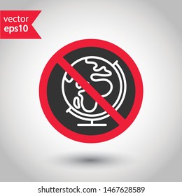 Forbidden globe icon. Prohibited earth vector icon. No globe icon. Warning, caution, attention, restriction, danger flat sign design. EPS 10 symbol