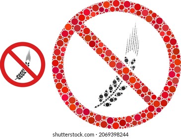 Forbidden gluten vector collage of circle dots in various sizes and color tones. Circle dots are composed into forbidden gluten vector collage. Abstract vector illustration.