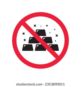 Forbidden gold bars vector icon. Warning, caution, attention, restriction, label, ban, danger. No gold flat sign design pictogram symbol. No golden bars icon