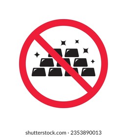Forbidden gold bars vector icon. Warning, caution, attention, restriction, label, ban, danger. No gold flat sign design pictogram symbol. No golden bars icon