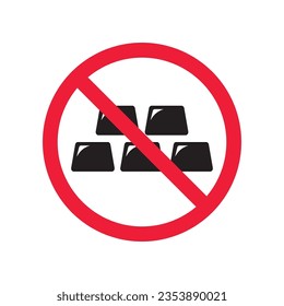 Forbidden gold bars vector icon. Warning, caution, attention, restriction, label, ban, danger. No gold flat sign design pictogram symbol. No golden bars icon