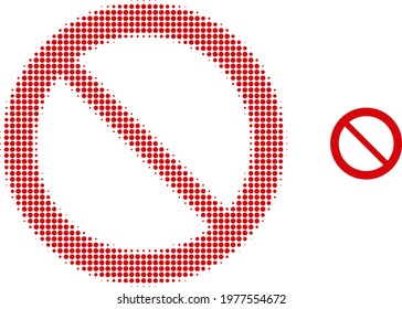 Forbidden halftone dot icon illustration. Halftone pattern contains round pixels. Vector illustration of forbidden icon on a white background. Flat abstraction for forbidden symbol.