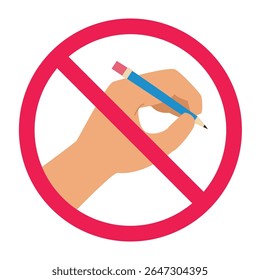 Símbolo de desenho à mão proibido, escrita à mão com círculo vermelho cruzado, ícone de desenho à mão parada, mão com lápis símbolo de proibição, sinal de desenho manual proibido