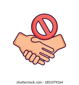 forbidden to handshaking over white background, flat style, vector illustration