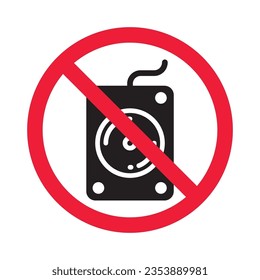 Forbidden hard drive vector icon. Warning, caution, attention, restriction, label, ban, danger. No hard drive flat sign design pictogram symbol. No hard drive icon