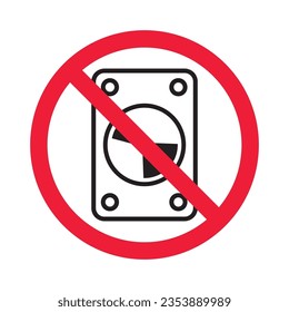 Icono vectorial del disco duro prohibido. Advertencia, precaución, atención, restricción, etiqueta, prohibición, peligro. No hay símbolo de pictograma de diseño de señal plana de disco duro. No hay icono de disco duro