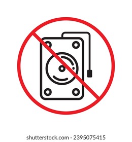 Forbidden hard drive vector icon. Warning, caution, attention, restriction, label, ban, danger. No hard drive flat sign design pictogram symbol. No hard drive icon UX UI