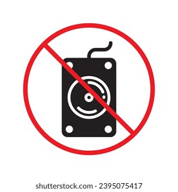 Forbidden hard drive vector icon. Warning, caution, attention, restriction, label, ban, danger. No hard drive flat sign design pictogram symbol. No hard drive icon UX UI
