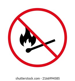 Forbidden Heat Matchstick Pictogram. Ban Burn Match Stick Black Silhouette Icon. Matchstick Red Stop Symbol. No Allowed Danger Match Stick Fire Sign. Flame Prohibited. Isolated Vector Illustration.