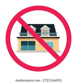 Sinal de casa proibida, não entre no sinal de casa, sinal de imóvel proibido, nenhum símbolo de acesso à casa, nenhum símbolo de propriedade permitida, ilustração de vetor
