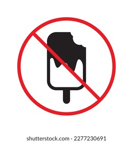 Forbidden ice cream vector icon. No ice cream symbol pictogram. Prohibited ice cream flat sign design. Warning, caution, attention, restriction ban label