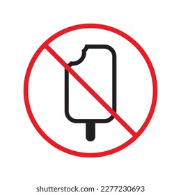 Forbidden ice cream vector icon. No ice cream symbol pictogram. Prohibited ice cream flat sign design. Warning, caution, attention, restriction ban label