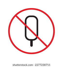 Icono vectorial de helado prohibido. No hay pictograma con símbolo de helado. Diseño de letreros planos de helados prohibidos. Advertencia, precaución, atención, etiqueta de prohibición de restricción