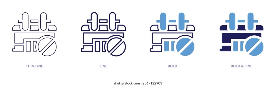 Forbidden icon in 4 different styles. Thin Line, Line, Bold, and Bold Line. Duotone style. Editable stroke.