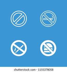 Forbidden icon. collection of 4 forbidden filled and outline icons such as no smoking, prohibited. editable forbidden icons for web and mobile.