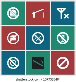 Forbidden icon. collection of 9 forbidden filled icons such as barrier, no smoking, no signal, smoking area. editable forbidden icons for web and mobile.