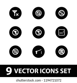 Forbidden icon. collection of 9 forbidden filled icons such as smoking area, no alcohol, no brightness. editable forbidden icons for web and mobile.