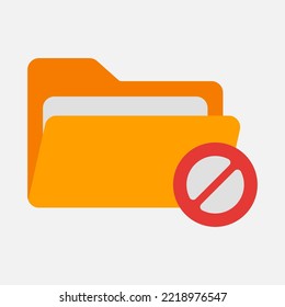 Icono prohibido en estilo plano sobre carpetas, uso para presentación de aplicaciones móviles del sitio web