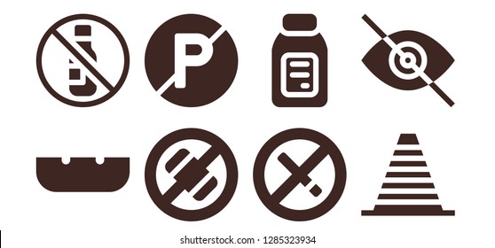  forbidden icon set. 8 filled forbidden icons. Simple modern icons about  - Ashtray, No alcohol, No phone, No parking, No smoking, Alcohol, Cone, Blind