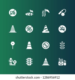 forbidden icon set. Collection of 16 filled forbidden icons included Cigarette, Cone, Traffic light, Restriction, Forbidden, Stop, No smoking, No weapons, Weapons, Weapon, Cigar
