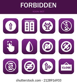 Forbidden Icon Set. Vector Thin Line Illustrations Related With Traffic Signal, Traffic Light And Biohazard