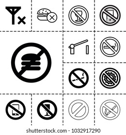 Forbidden icons. set of 13 editable filled and outline forbidden icons such as no fast food, no signal, barrier