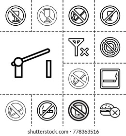 Forbidden icons. set of 13 editable outline forbidden icons such as smoking area, no fast food, no smoking