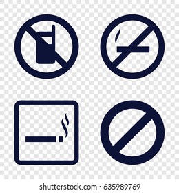 Forbidden icons set. set of 4 forbidden filled icons such as no phone, smoking area, prohibited