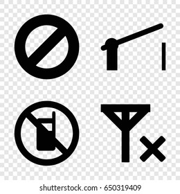 Forbidden icons set. set of 4 forbidden filled icons such as no phone, barrier, no signal