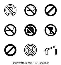 Forbidden icons. set of 9 editable filled and outline forbidden icons such as no smoking, no alcohol, prohibited