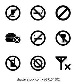 Forbidden icons set. set of 9 forbidden filled icons such as no phone, no smoking