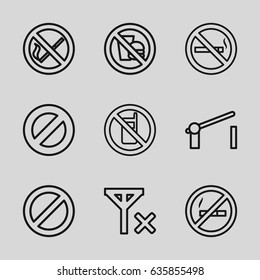 Forbidden icons set. set of 9 forbidden outline icons such as no phone, no smoking, prohibited