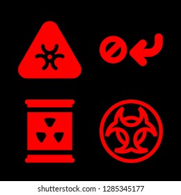 forbidden icons set with nuclear residue, curved arrow pointing prohibition symbol and biohazard vector set