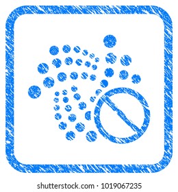 Forbidden Iota rubber seal stamp imitation. Icon vector symbol with grunge design and dust texture inside rounded rectangle. Scratched blue sign on a white background.