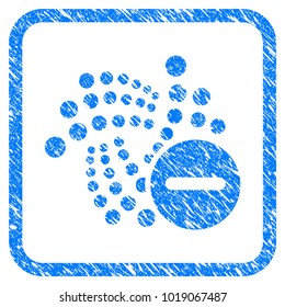 Forbidden Iota rubber seal stamp imitation. Icon vector symbol with grunge design and dust texture in rounded square. Scratched blue sticker on a white background.