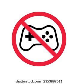 Forbidden joystick vector icon. Warning, caution, attention, restriction, label, ban, danger. No gamepad flat sign design pictogram symbol. No game pad joystick icon
