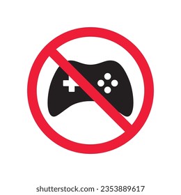 Forbidden joystick vector icon. Warning, caution, attention, restriction, label, ban, danger. No gamepad flat sign design pictogram symbol. No game pad joystick icon
