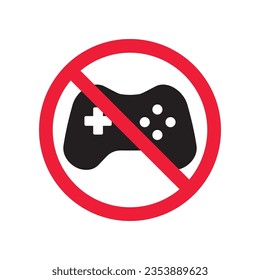 Forbidden joystick vector icon. Warning, caution, attention, restriction, label, ban, danger. No gamepad flat sign design pictogram symbol. No game pad joystick icon