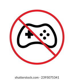 Forbidden joystick vector icon. Warning, caution, attention, restriction, label, ban, danger. No gamepad flat sign design pictogram symbol. No game pad joystick icon UX UI