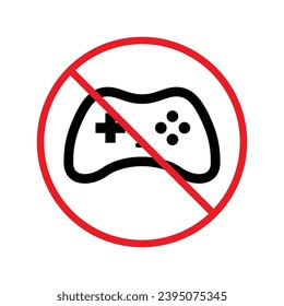 Verbotenes Joystick-Vektorsymbol. Warnung, Vorsicht, Aufmerksamkeit, Einschränkung, Kennzeichnung, Verbot, Gefahr. Kein Piktogramm für Gamepad-Flachzeichen. Kein Joystick-Joystick-Symbol UX-Benutzeroberfläche