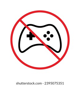 Forbidden joystick vector icon. Warning, caution, attention, restriction, label, ban, danger. No gamepad flat sign design pictogram symbol. No game pad joystick icon UX UI