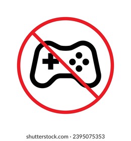 Verbotenes Joystick-Vektorsymbol. Warnung, Vorsicht, Aufmerksamkeit, Einschränkung, Kennzeichnung, Verbot, Gefahr. Kein Piktogramm für Gamepad-Flachzeichen. Kein Joystick-Joystick-Symbol UX-Benutzeroberfläche