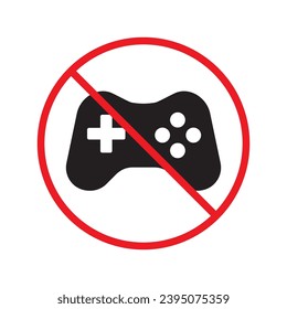 Forbidden joystick vector icon. Warning, caution, attention, restriction, label, ban, danger. No gamepad flat sign design pictogram symbol. No game pad joystick icon UX UI