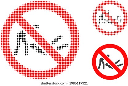 Forbidden judo struggle halftone dotted icon. Halftone pattern contains circle points. Vector illustration of forbidden judo struggle icon on a white background.