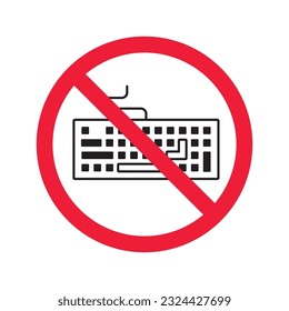 Forbidden keyboard icon. No keyboard vector sign. Prohibited keypad icon. Warning, caution, attention, restriction. No clavier icon. EPS 10 flat symbol pictogram