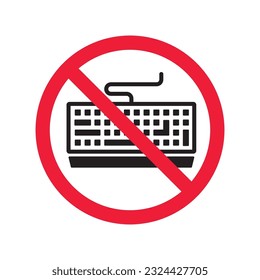 Verbotenes Tastatursymbol Kein Tastatur-Vektorzeichen. Das Symbol der Tastatur ist verboten. Warnung, Vorsicht, Aufmerksamkeit, Einschränkung. Kein Klarsichtsymbol. EPS10-Piktogramm mit flachen Symbolen