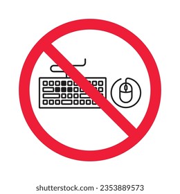 Forbidden keyboard vector icon. Warning, caution, attention, restriction, label, ban, danger. No keypad flat sign design pictogram symbol. No clavier icon